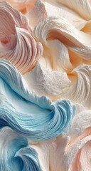 Swirled close-up of colorful, textured frosting with smooth gradients and visible ridges