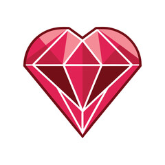 Pink love heart shaped diamond illustration isolated on white background