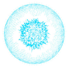 abstract blue digital sphere with spiky crystal core and fragmented wireframe shell. futuristic sci-fi technology or biological virus concept. 
Humans are becoming dependent on AI.