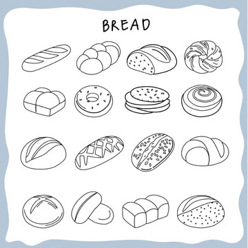 hand drawn vector set of bread