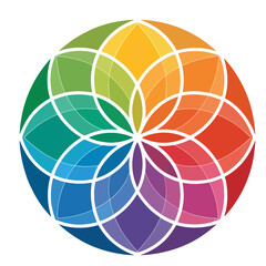 Obraz premium A colorful vector graphic of a flower of life symbol with a rainbow design
