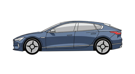 Obraz premium Side view profile of a modern blue sedan car with realistic shading for transportation and car rental concept