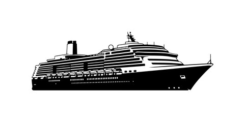 Obraz premium Elegant Cruise Ship Silhouette Vector Illustration