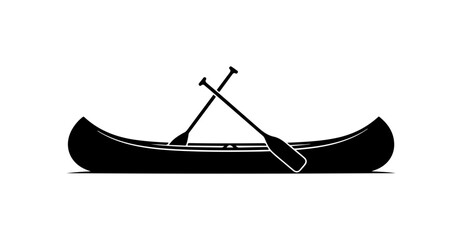 Fototapeta premium Minimalist Black and White Canoe Vector Silhouette with Paddle