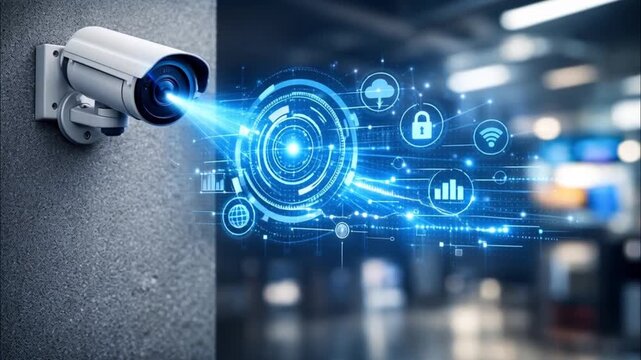 Modern security camera with advanced surveillance technology in commercial setting