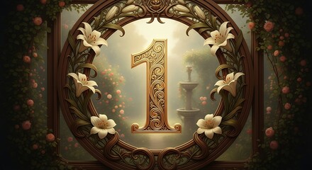 Elegant floral frame with number one centered in a decorative arrangement