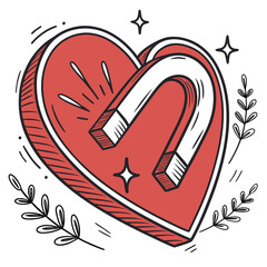 Magnetic heart attracting love and connection in a charming doodle style illustration