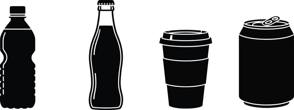 Black and white of beverage containers bottle soda drink