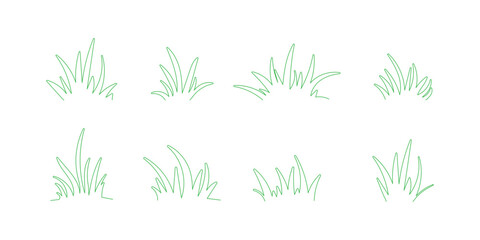 Obraz premium Grass line doodle. Outline grassland or meadow sketch, simple field design. Black grass texture for garden pattern or lawn.