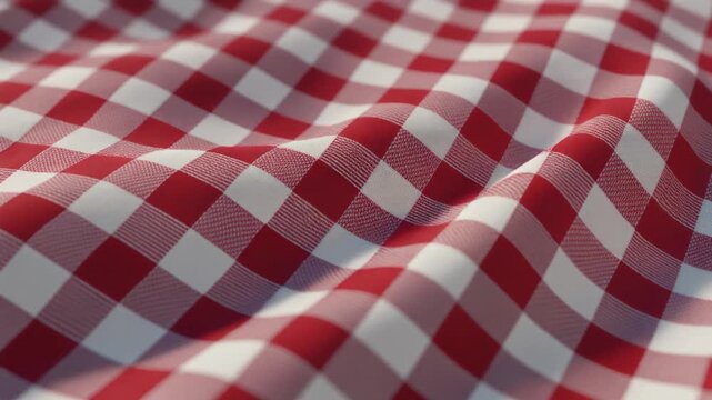 Red and White Gingham Fabric Texture Close up Classic Checkered Pattern Textile Background