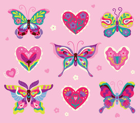 Butterfly Love Garden set. Vector illustration