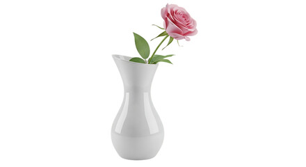 Obraz premium A single pink rose in a beautiful white ceramic vase on a black background