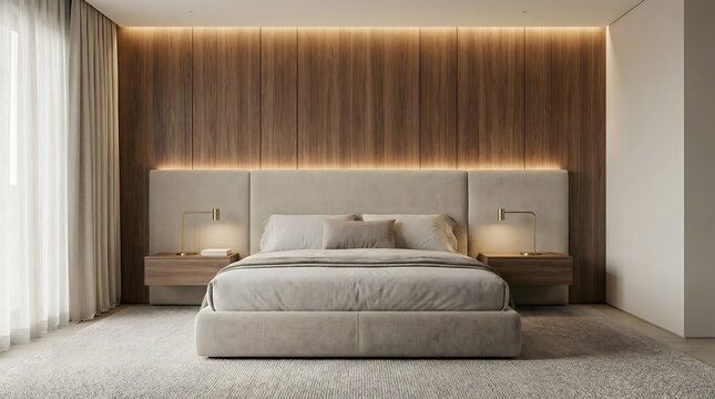 Comfortable hotel bedroom with a neatly made bed, soft pillows, and warm lighting in a modern interior