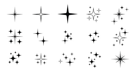 Fototapeta premium Set of various sparkling star icons and glitter effects.
