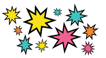 Colorful burst shapes and starbursts in a playful cartoon style. © Muginandaru