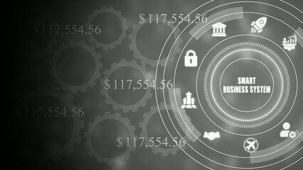 Obraz premium Digital interface displaying smart business system with financial data and gears dollar amounts 2
