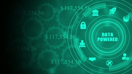 Obraz premium Neon green data powered infographic with dollar amounts and gears 1