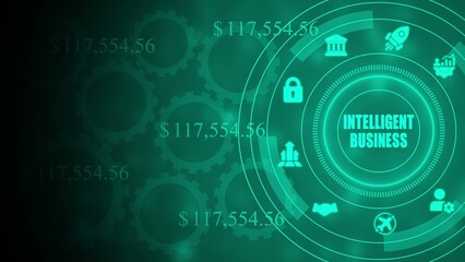 Obraz premium Intelligent business concept with green neon dollar amounts gears and lock 1