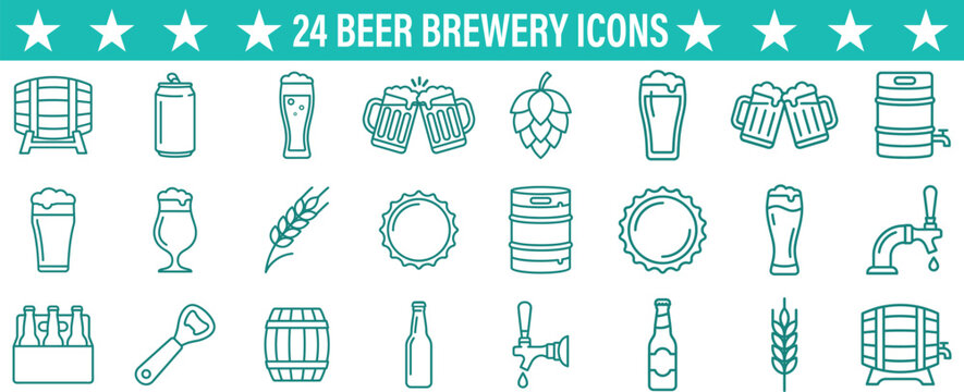 Beer brewery line icon set
