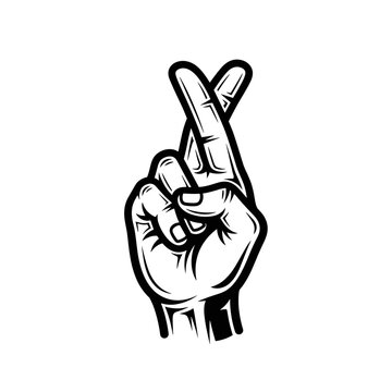 Fingers Crossed Gesture Symbolizing Good Luck.