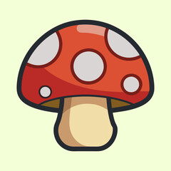 Fototapeta premium Charming cartoon mushroom with red cap and white spots illustration
