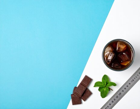 ミントとチョコレートを添えた清涼感あふれるアイスコーヒー