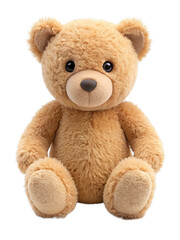 Fototapeta premium Cute Teddy Bear Plush Toy Isolated On Transparent Background, Soft Furry Texture, Classic Childhood Concept For Design, Branding, Packaging, Print, Advertising, Kids Products, Copy Space