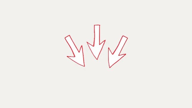 Three hand-drawn red arrows point downward simultaneously, used for emphasizing content below or indicating a decrease or specific location