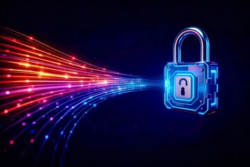 Cyber Security Data Flow with Encryption Lock Technology Concept