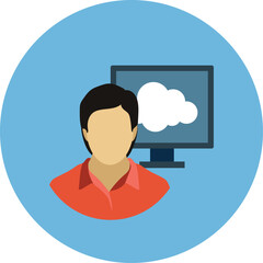 Man with speech bubble discussing cloud computing concept icon