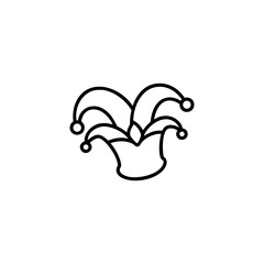 Clean minimal outline artwork showing a classic jester hat with bell style On white Background Vector illustration