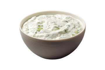 Creamy cucumber raita in bowl, isolated on transparent background
