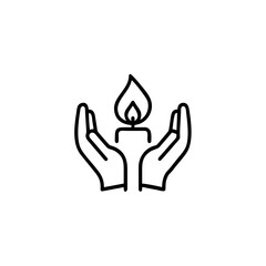 Obraz premium Candle Protected by Hands Minimal Outline Icon with Gentle Design Vector illustration