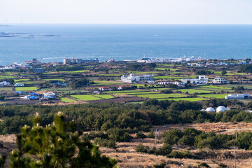 Fototapeta premium idyllic seascape with seaside village