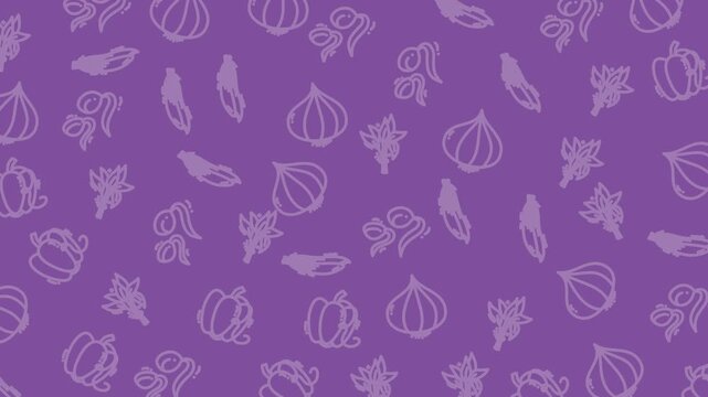 Purple Background with White Garlic Illustrations.