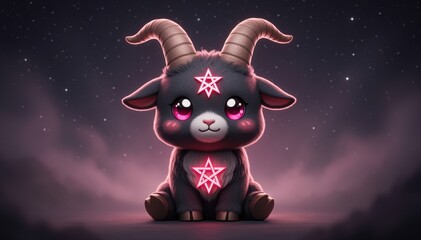Fototapeta premium Cuteness of Baphomet: An adorable illustration of Baphomet, the iconic symbol of the occult, is presented in a charming and innocent light, creating an unexpected blend of themes.