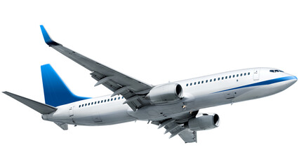 Fototapeta premium Commercial airplane flying isolated on white background