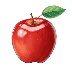 Juicy red apple with green leaf, fresh and delicious