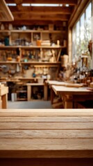 Fototapeta premium Cozy Wooden Workshop Interior Ready for Crafting and Creativity
