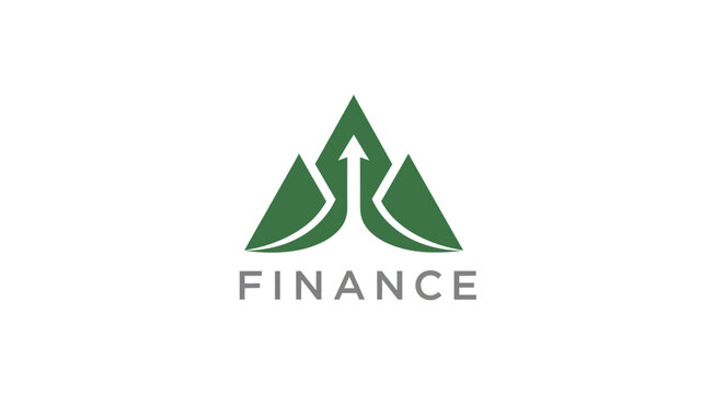 Green Finance Logo with Upward Arrow and Mountain Peaks.