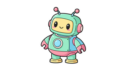 Obraz premium Cartoon Robot Character with Antennae and Smile.