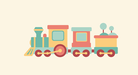 Naklejka premium Colorful Toy Train with Multiple Cars.