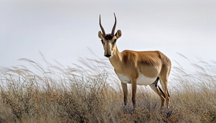 Fototapeta premium Wild Saiga Antelope in Dry Grassland Habitat