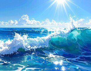 A vibrant ocean wave under a radiant sun