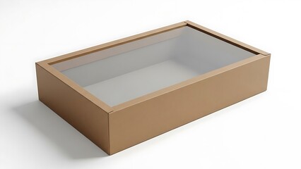 Brown cardboard shoe box with transparent plastic window on white background brown cardboard box empty box