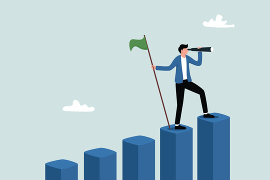 Vision to see the next goal, motivation to succeed, challenges to achieve the concept of success, entrepreneur confidence to keep moving forward and looking for the next goal.