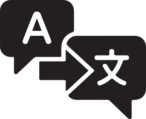 Two speech bubbles with an arrow, one with the letter 'A' and the other with a foreign character '文' (Wen).