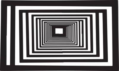 Black and white optical illusion with geometric shapes and lines