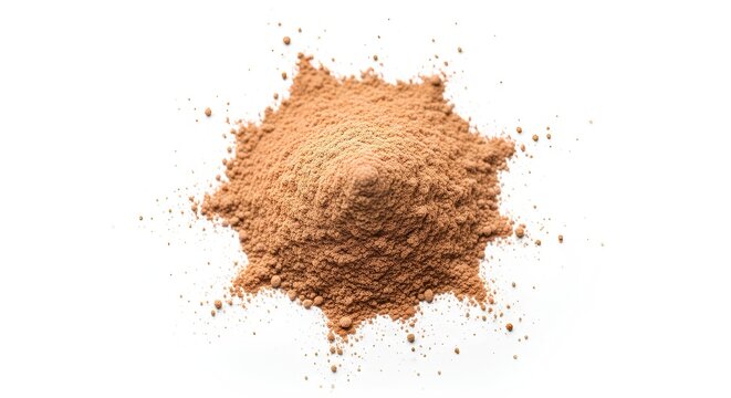 A pile of brown powder explodes outward from the center, viewed from directly above, showcasing the texture and dispersal.