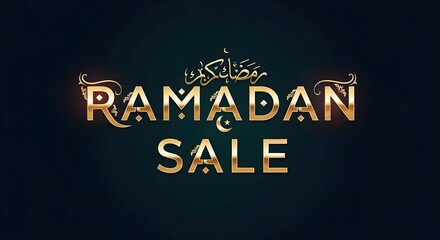 Obraz premium Golden Ramadan sale banner with elegant Arabic calligraphy